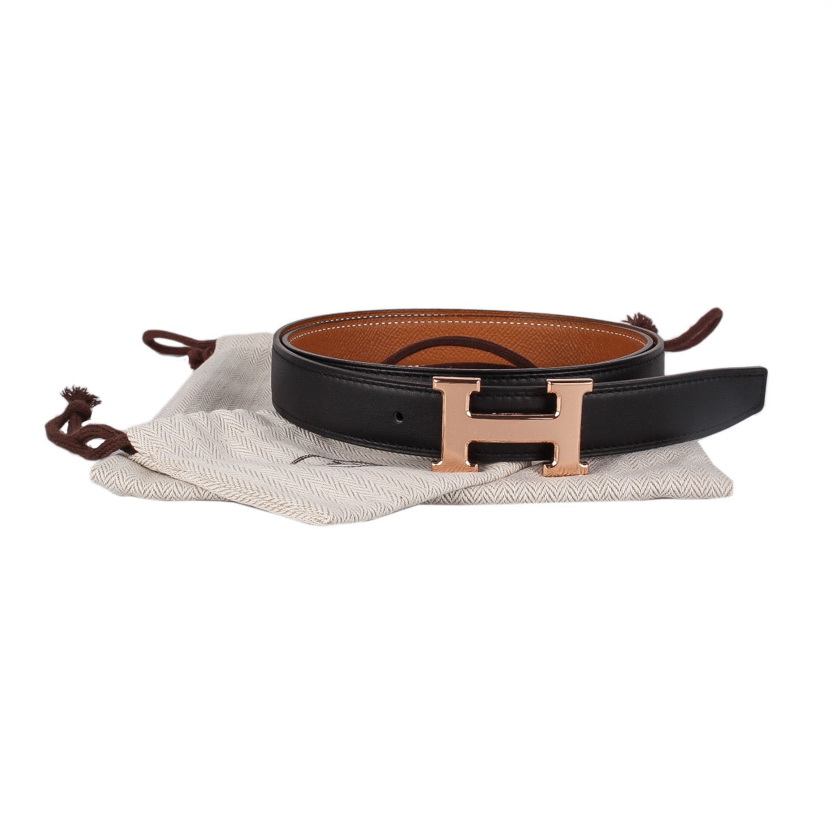 Hermès Gold/Noir Reversible Mini H 24mm Belt Kit