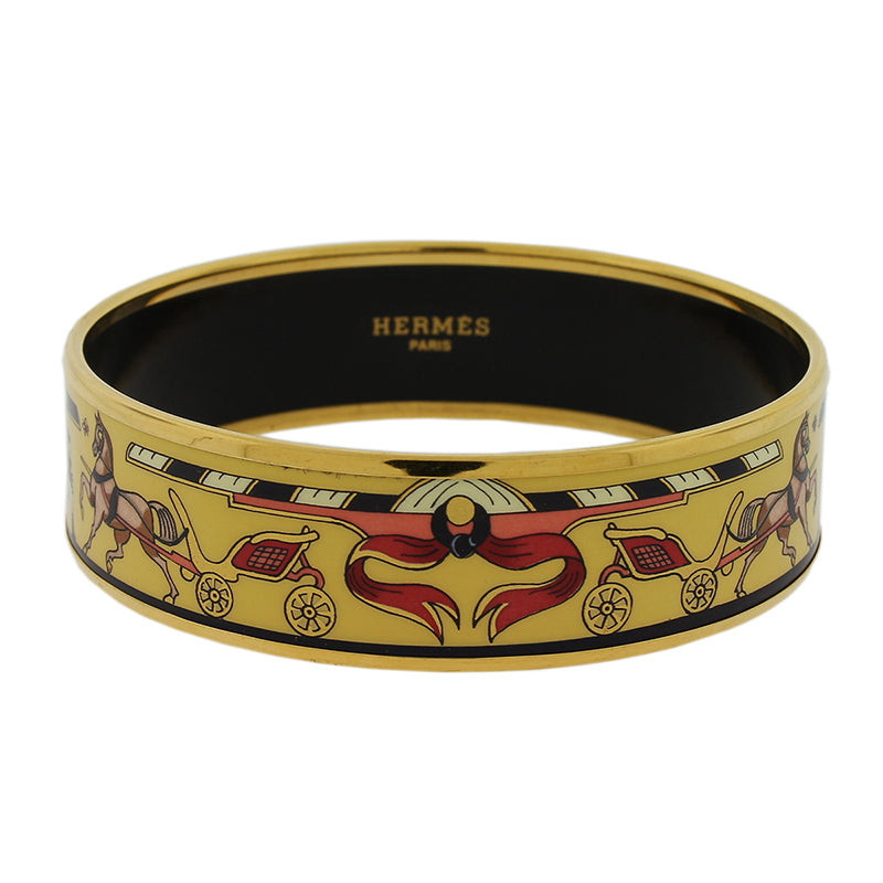 Hermès Yellow Enamel Horse And Carriage Wide Bangle