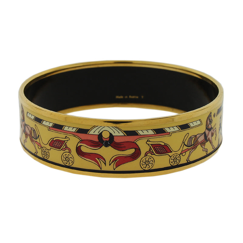 Hermès Yellow Enamel Horse And Carriage Wide Bangle