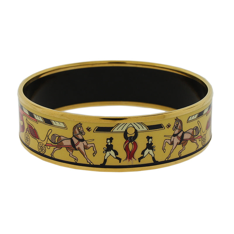 Hermès Yellow Enamel Horse And Carriage Wide Bangle