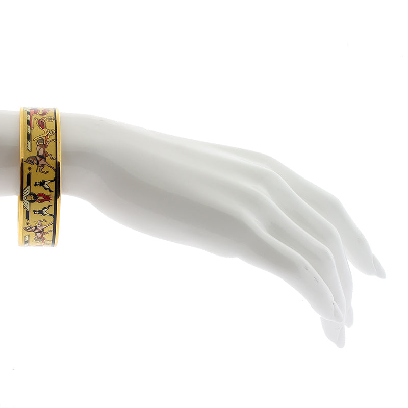 Hermès Yellow Enamel Horse And Carriage Wide Bangle
