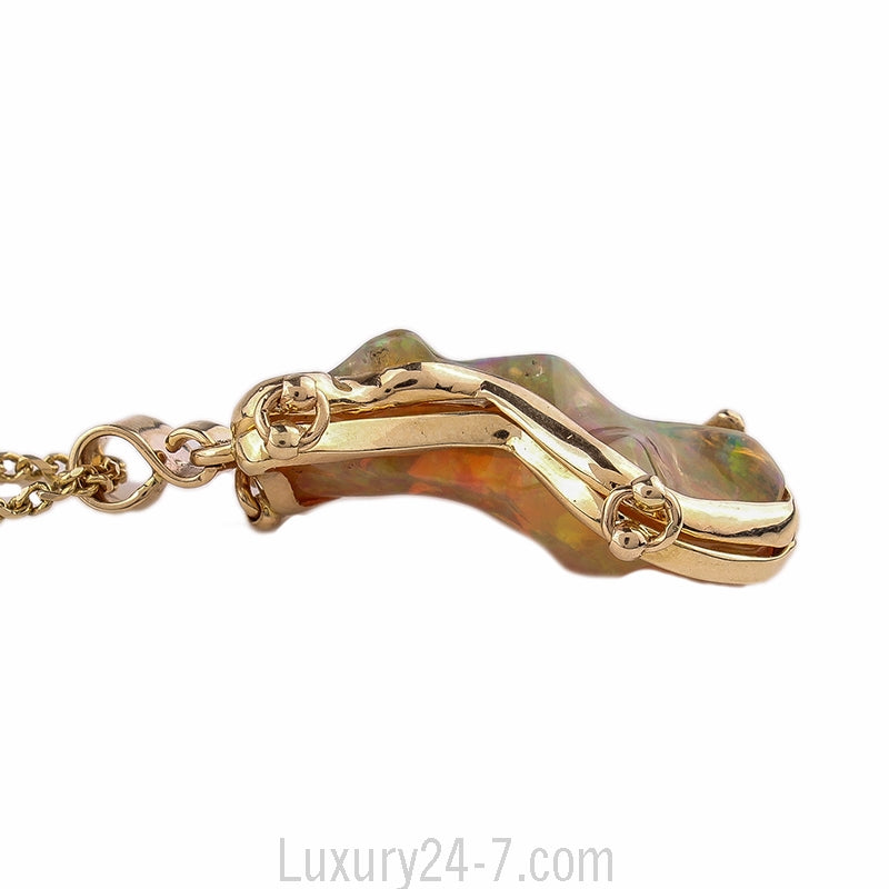 14K Fire Opal Caged Pendant Necklace