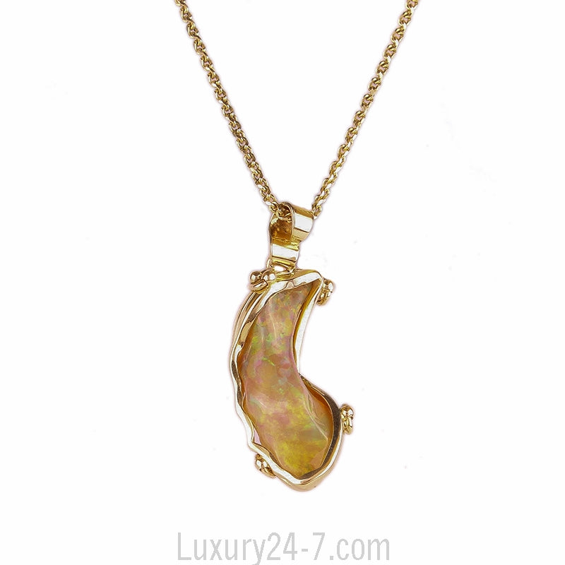 14K Fire Opal Caged Pendant Necklace
