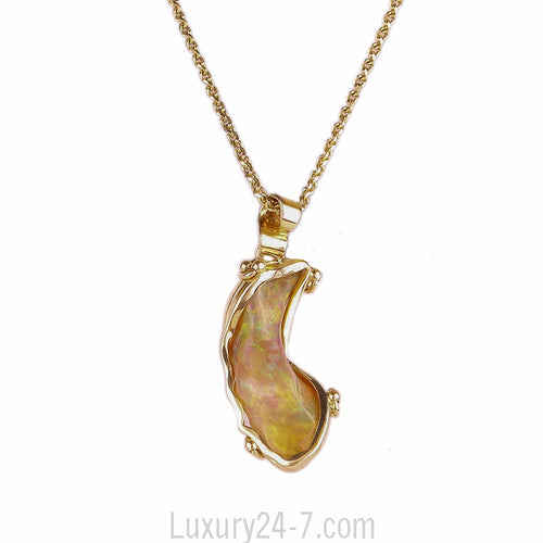 14K Fire Opal Caged Pendant Necklace