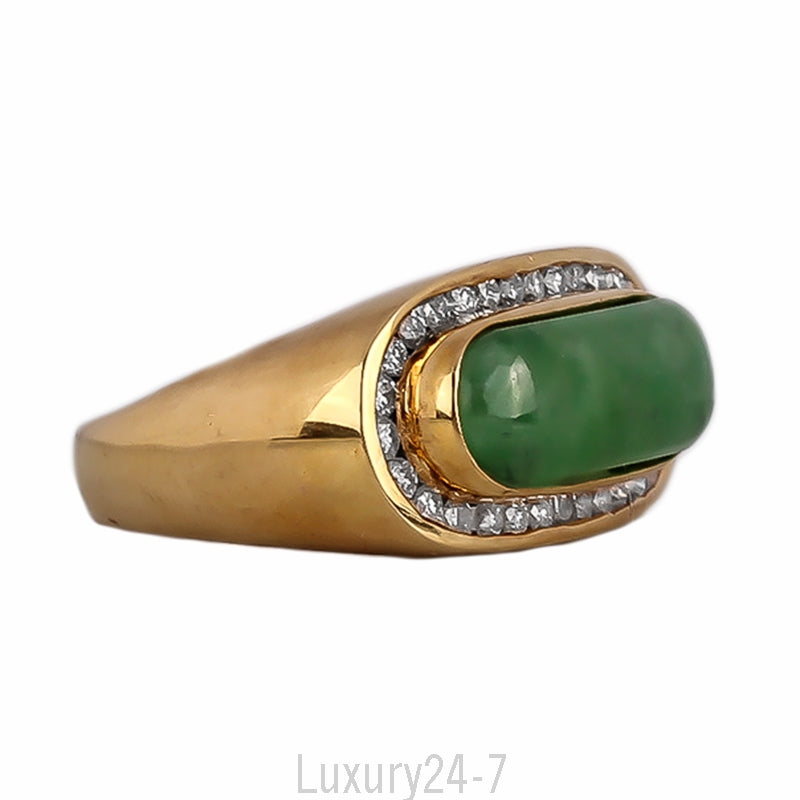 18K Men's Translucent green jade and diamond ring