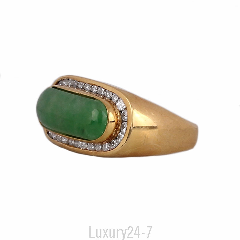 18K Men's Translucent green jade and diamond ring