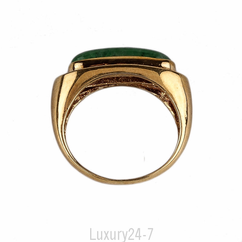 18K Men's Translucent green jade and diamond ring