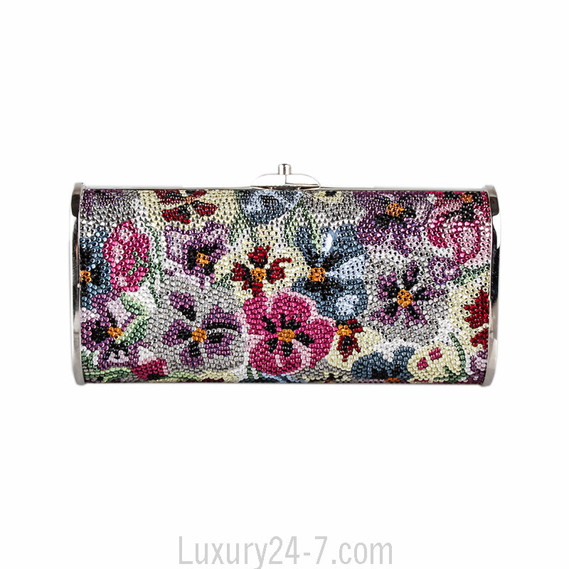 Judith Leiber Full Bead Multicolor Crystal Floral Minaudiere