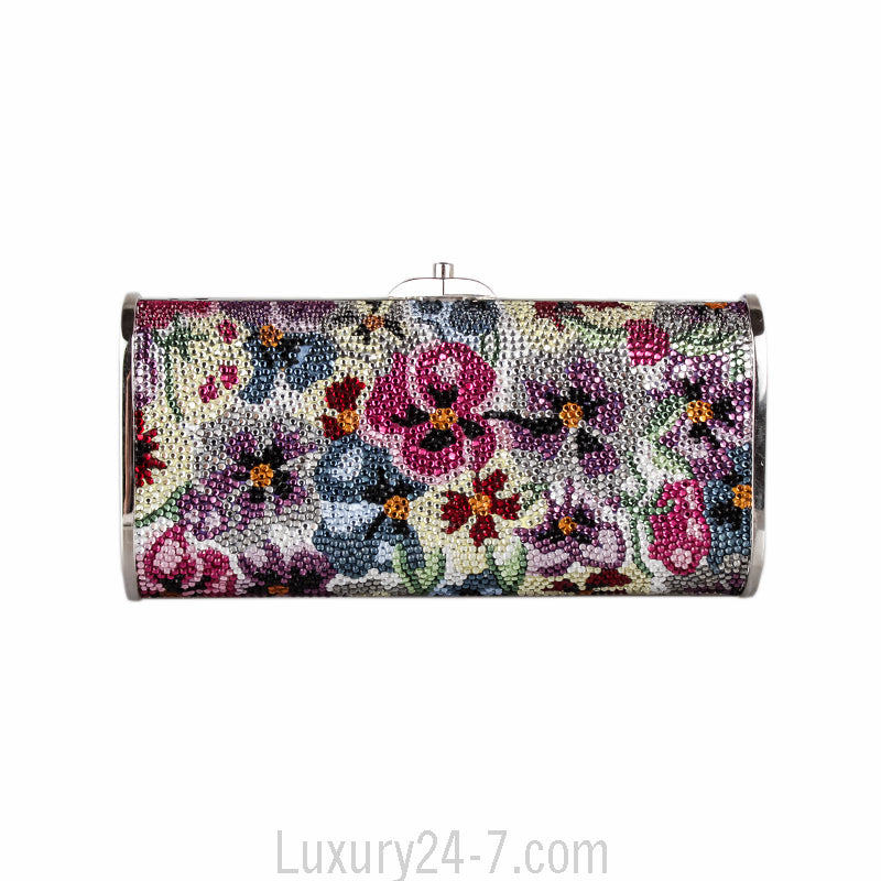 Judith Leiber Full Bead Multicolor Crystal Floral Minaudiere