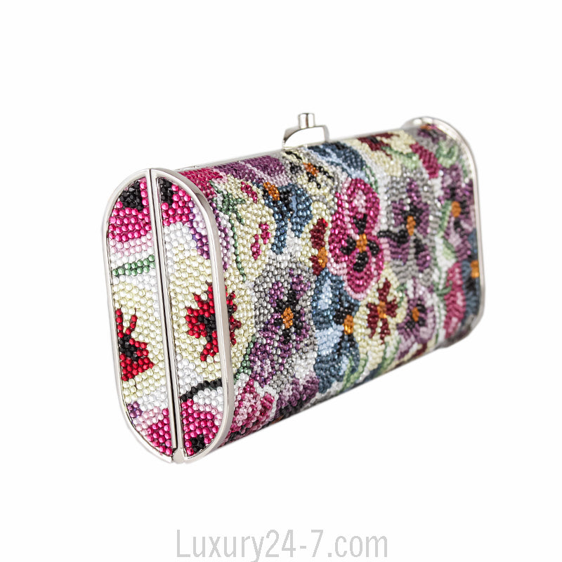 Judith Leiber Full Bead Multicolor Crystal Floral Minaudiere