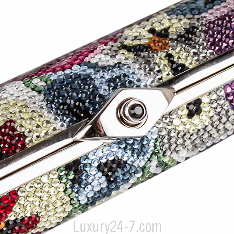 Judith Leiber Full Bead Multicolor Crystal Floral Minaudiere