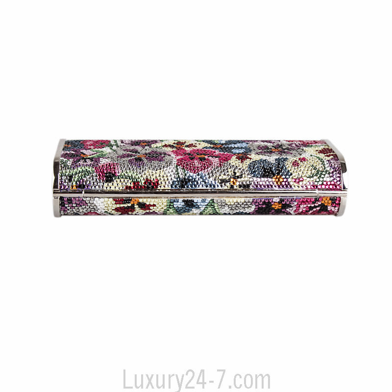 Judith Leiber Full Bead Multicolor Crystal Floral Minaudiere