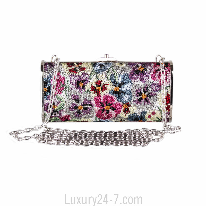 Judith Leiber Full Bead Multicolor Crystal Floral Minaudiere