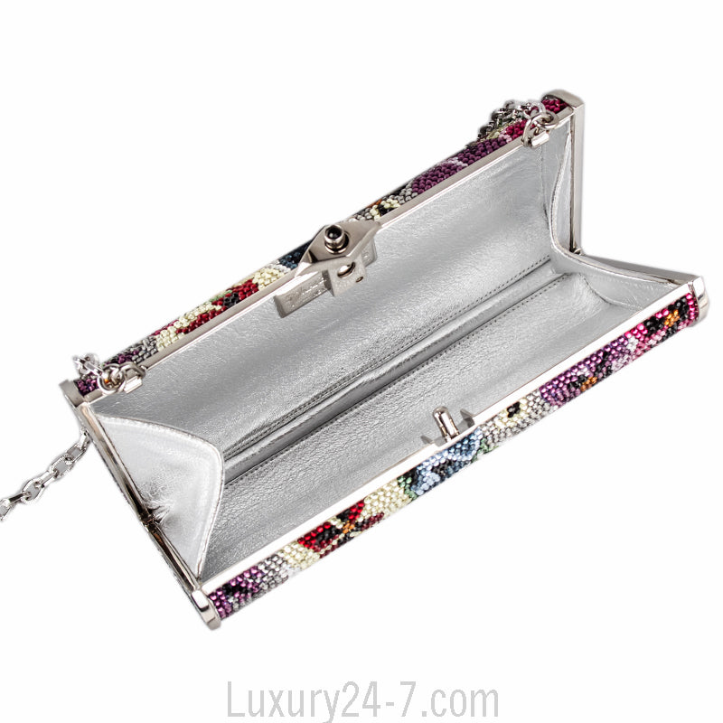 Judith Leiber Full Bead Multicolor Crystal Floral Minaudiere