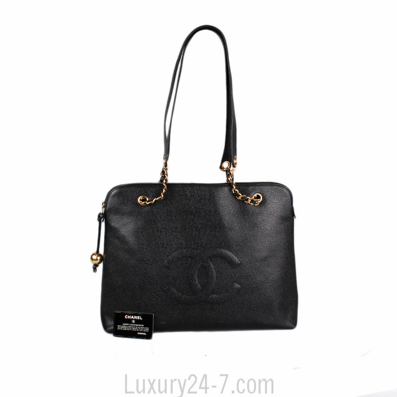 Chanel Black Vintage Caviar Large CC Shoulder Bag
