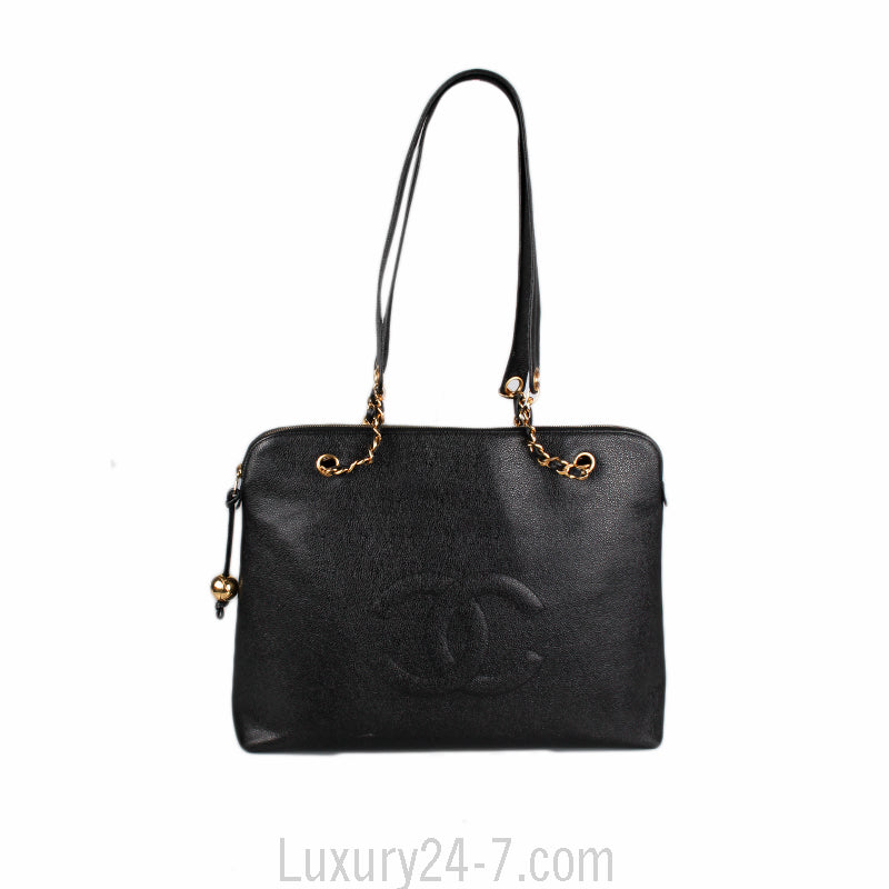 Chanel Black Vintage Caviar Large CC Shoulder Bag