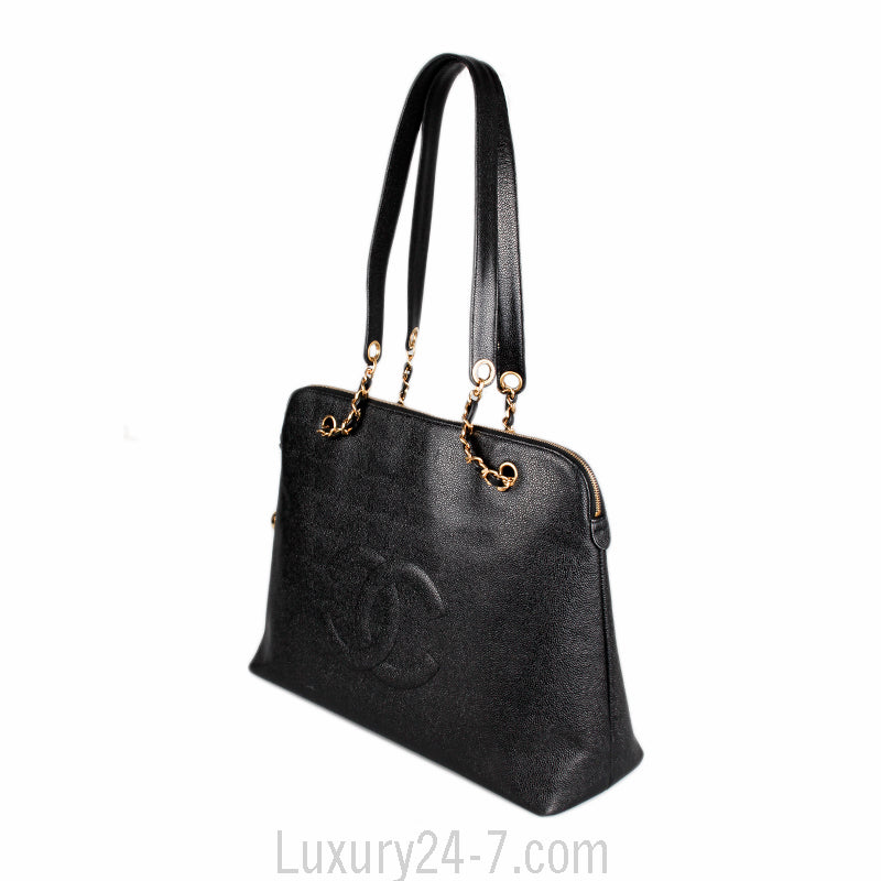 Chanel Black Vintage Caviar Large CC Shoulder Bag