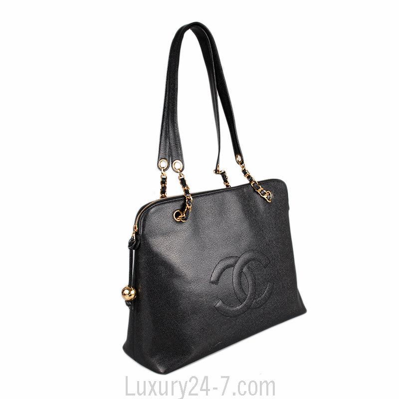 Chanel Black Vintage Caviar Large CC Shoulder Bag