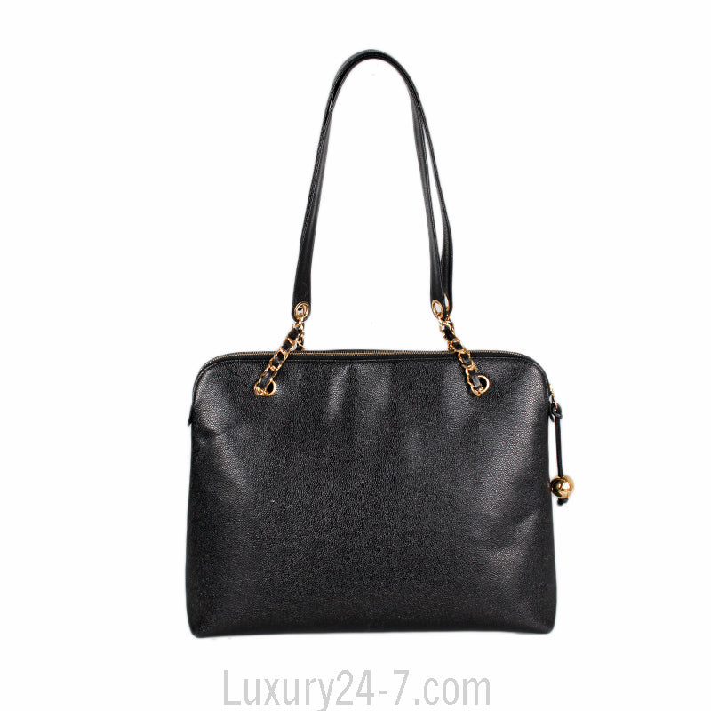 Chanel Black Vintage Caviar Large CC Shoulder Bag