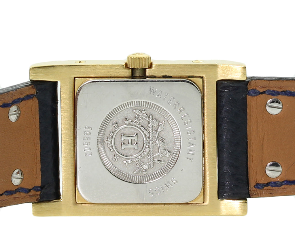 Hermes Medor Navy Leather Band Wrist Watch GHW