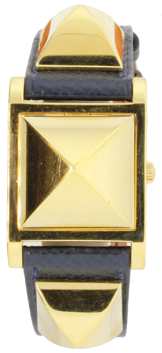 Hermes Medor Navy Leather Band Wrist Watch GHW