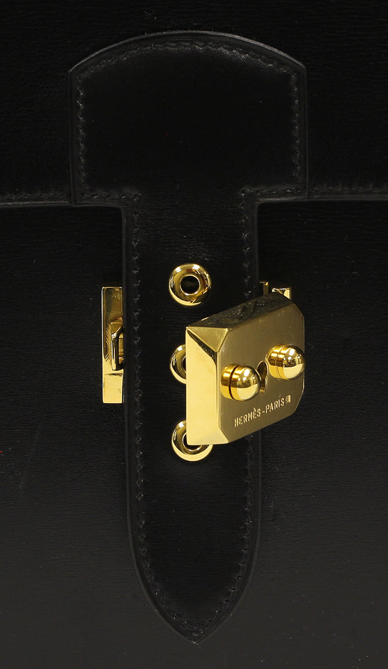 Hermes Black Box Calf Leather Sac a Depeches Double Gusset Briefcase Bag GHW