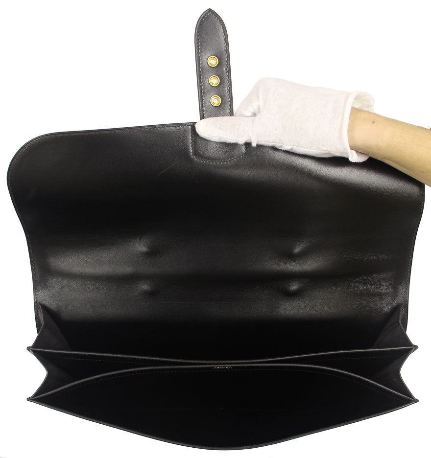 Hermes Black Box Calf Leather Sac a Depeches Double Gusset Briefcase Bag GHW