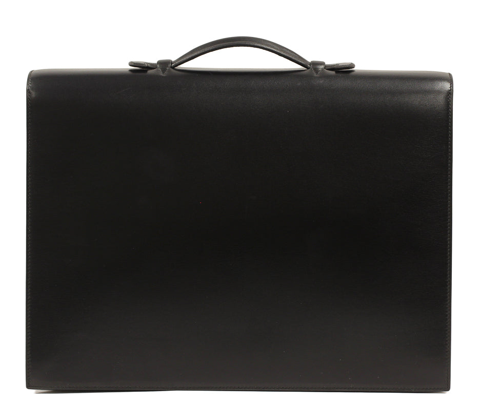 Hermes Black Box Calf Leather Sac a Depeches Double Gusset Briefcase Bag GHW