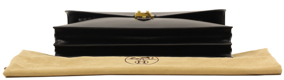 Hermes Black Box Calf Leather Sac a Depeches Double Gusset Briefcase Bag GHW