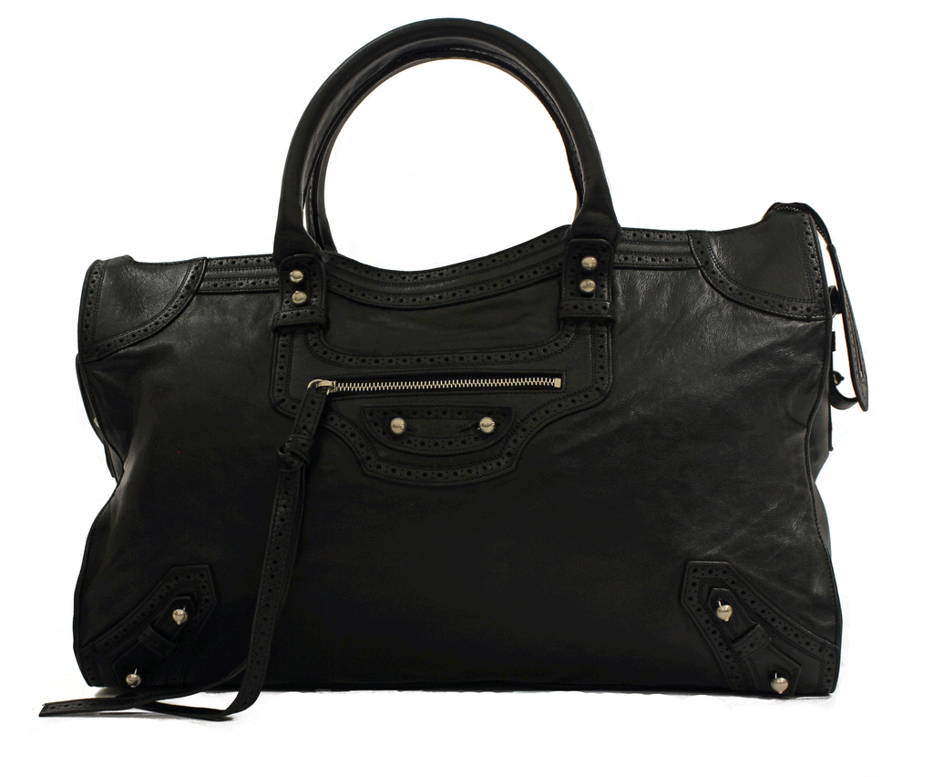 Balenciaga Black Leather Giant Brogues Covered Work Bag