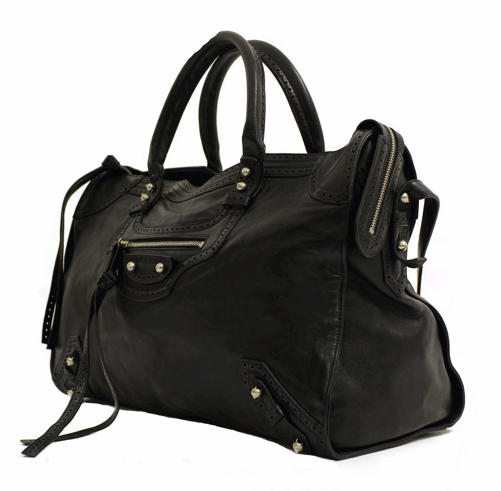 Balenciaga Black Leather Giant Brogues Covered Work Bag