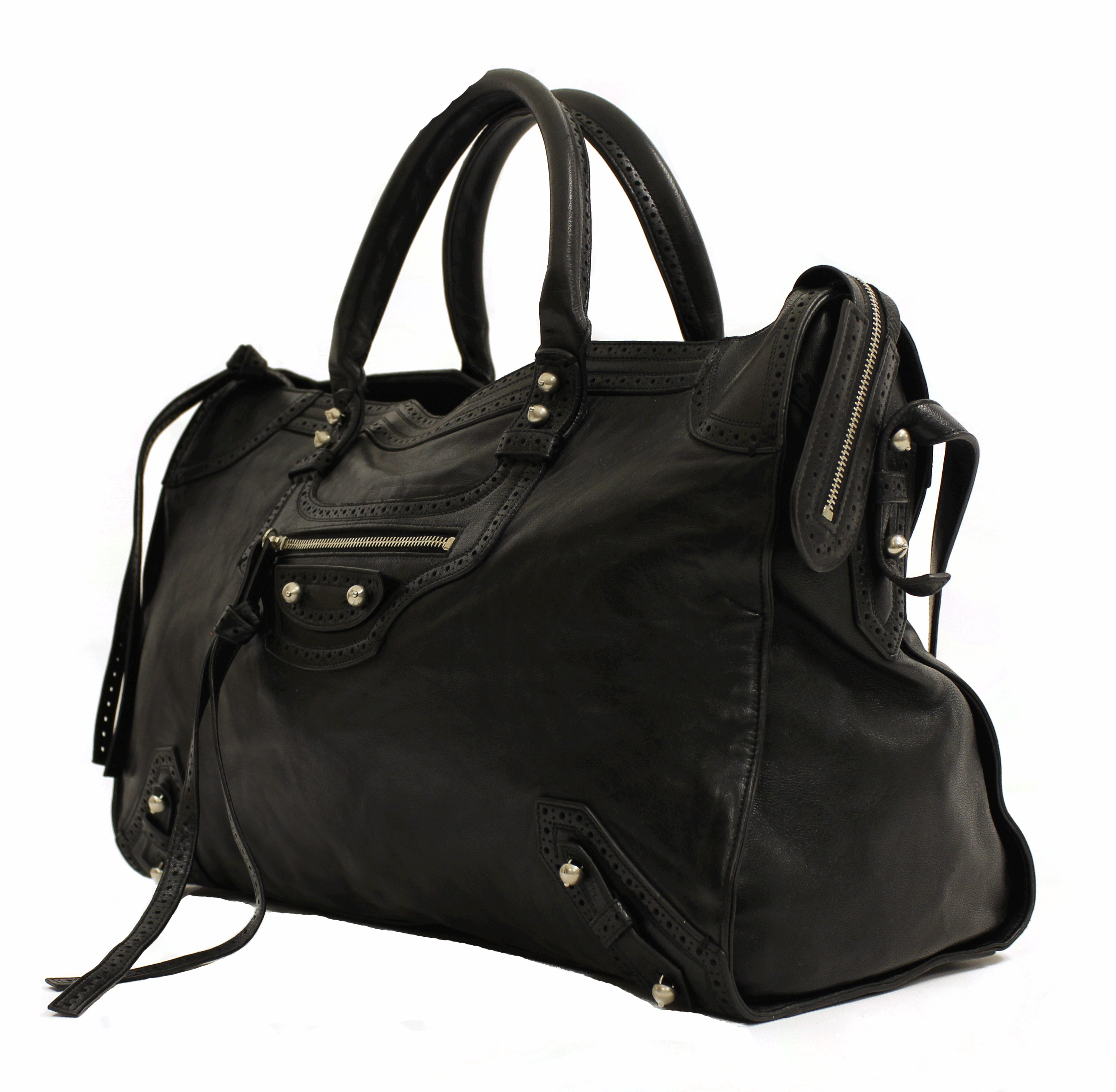 Balenciaga Black Leather Giant Brogues Covered Work Bag