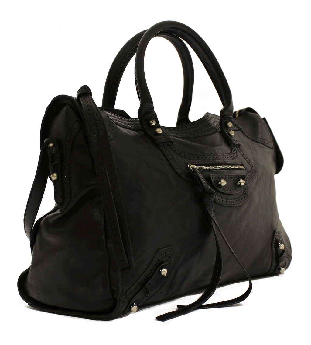 Balenciaga Black Leather Giant Brogues Covered Work Bag