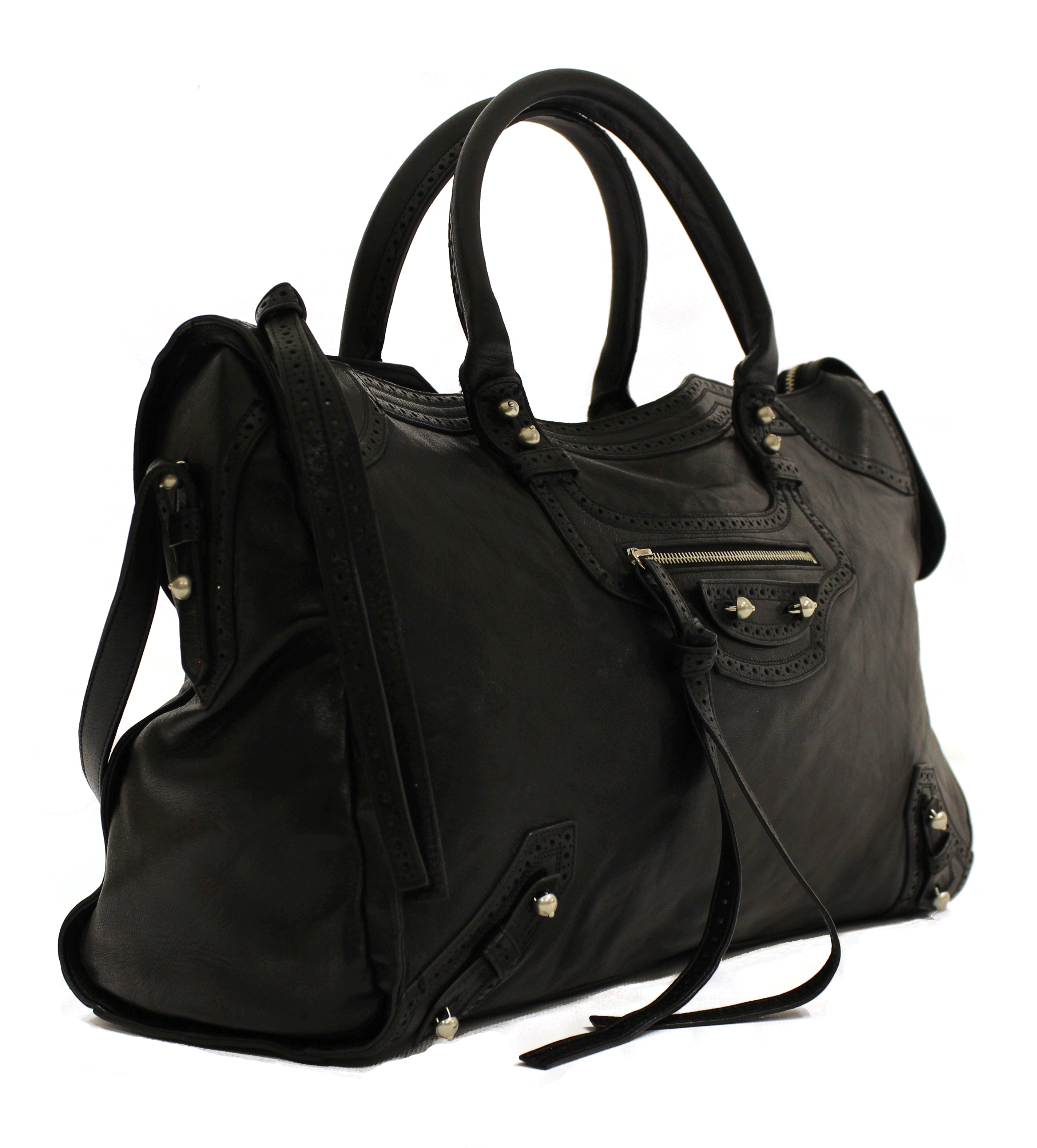 Balenciaga Black Leather Giant Brogues Covered Work Bag