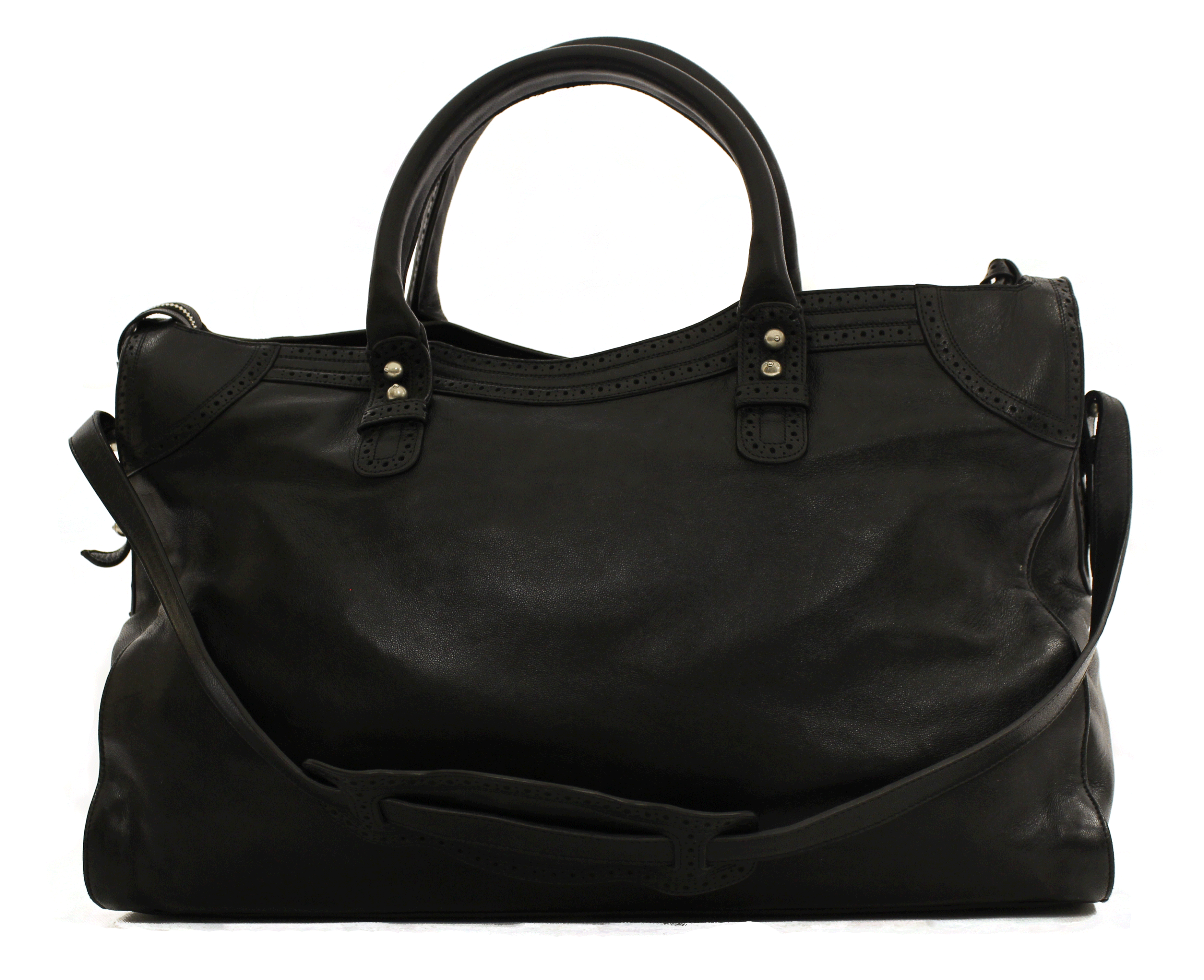 Balenciaga Black Leather Giant Brogues Covered Work Bag