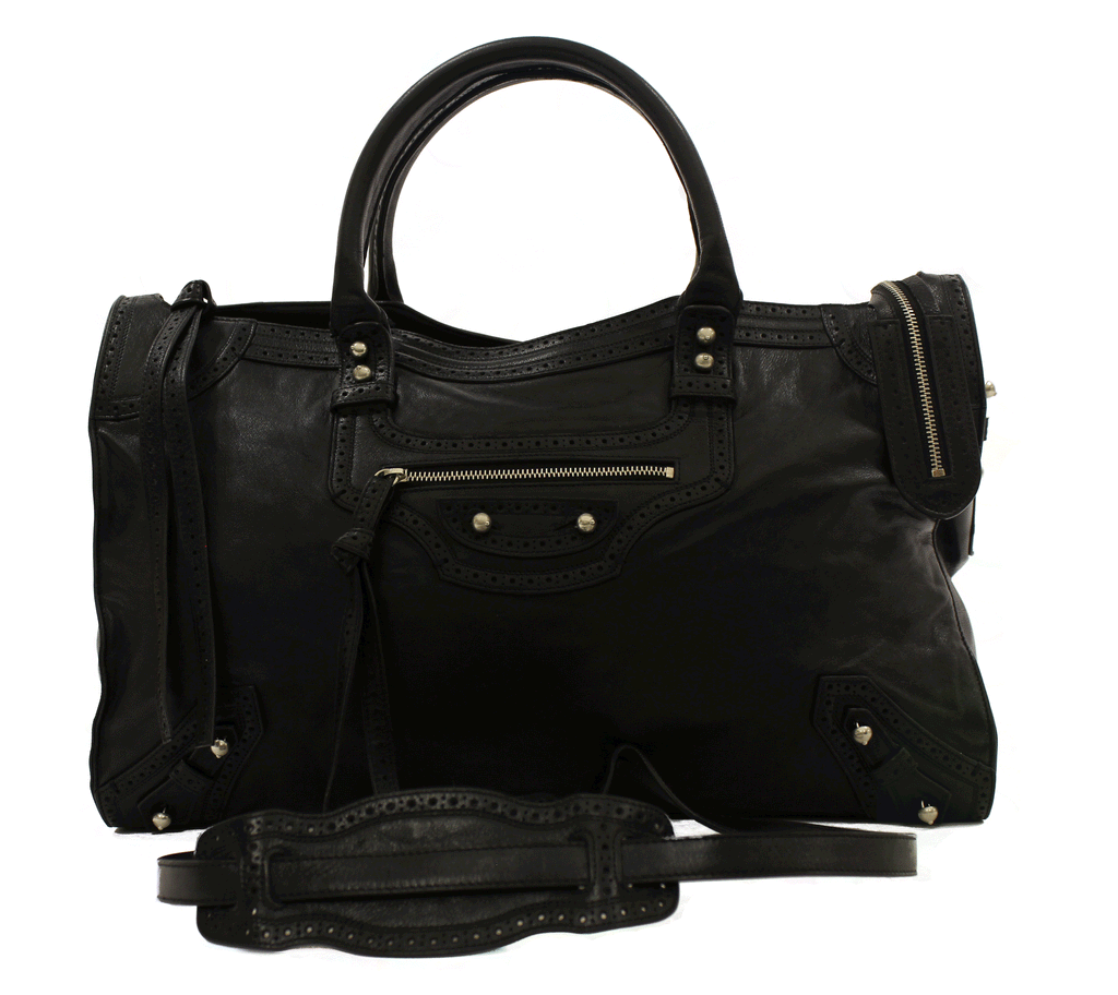 Balenciaga Black Leather Giant Brogues Covered Work Bag