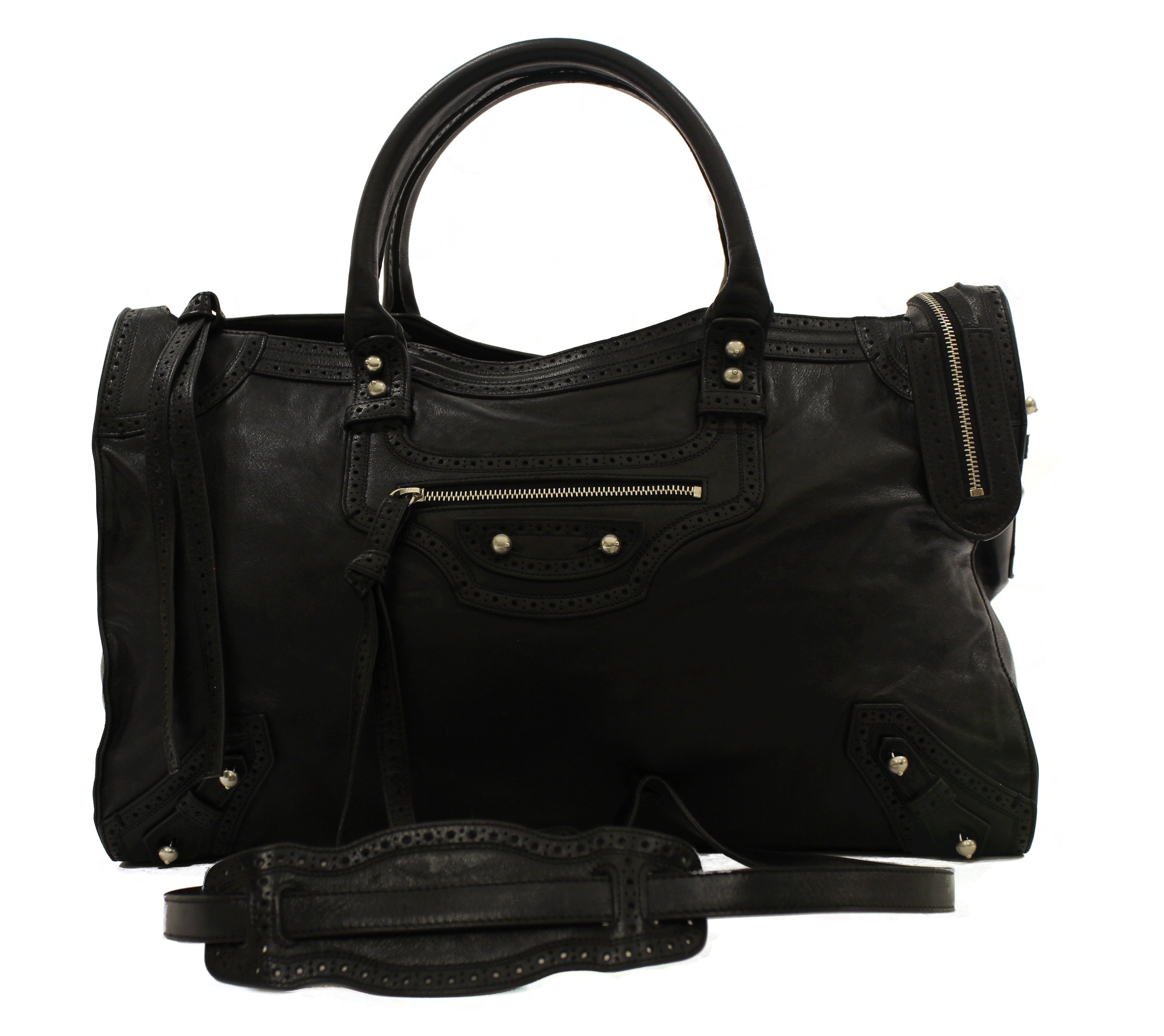 Balenciaga Black Leather Giant Brogues Covered Work Bag