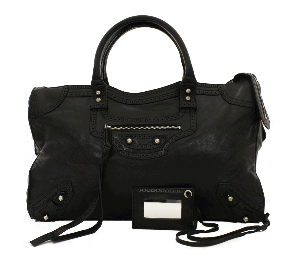Balenciaga Black Leather Giant Brogues Covered Work Bag