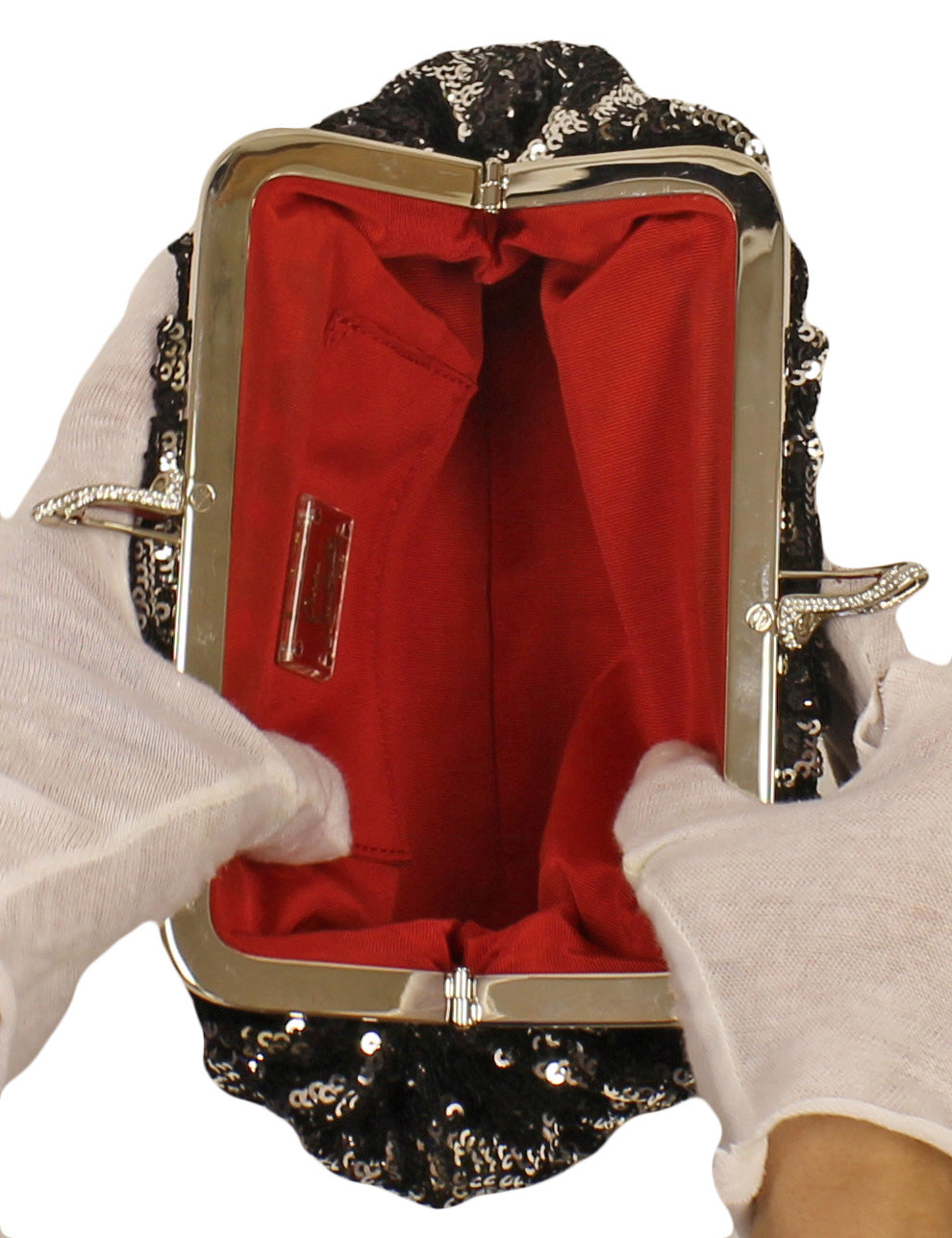 Christian Louboutin black and silver sequin embellished clutch