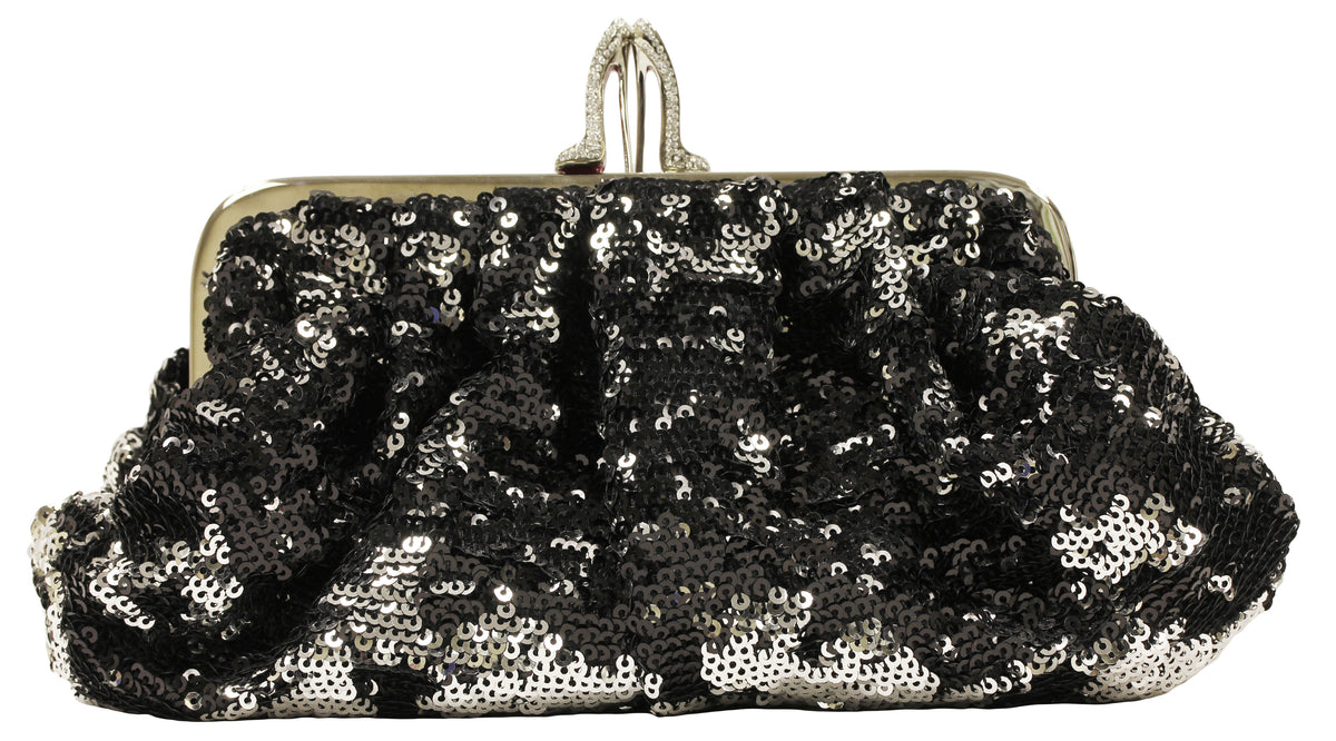 Christian Louboutin black and silver sequin embellished clutch