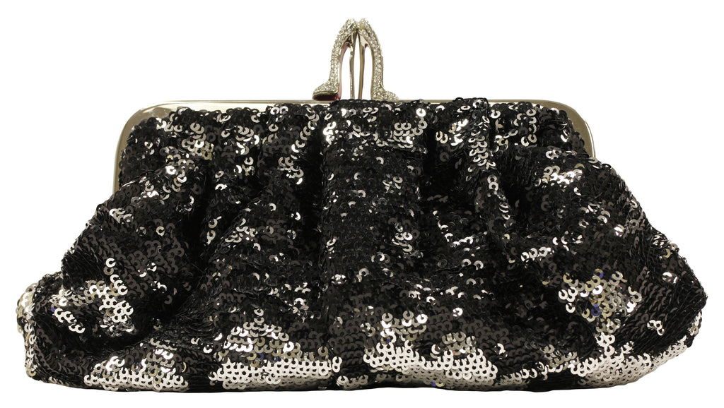 Christian Louboutin black and silver sequin embellished clutch