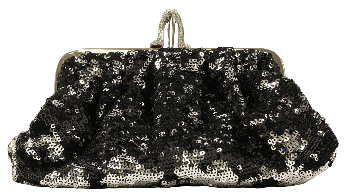 Christian Louboutin black and silver sequin embellished clutch