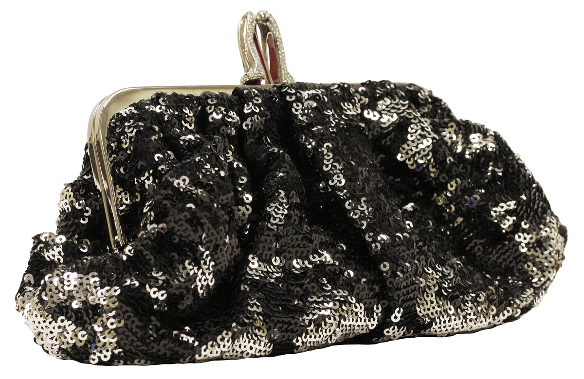Christian Louboutin black and silver sequin embellished clutch