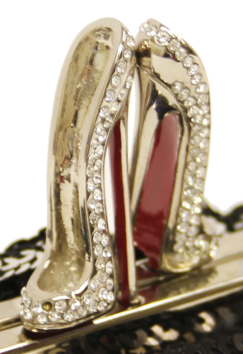 Christian Louboutin black and silver sequin embellished clutch