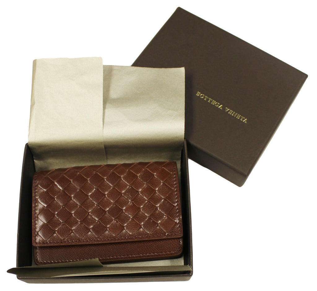 Bottega Veneta Brown Leather Woven Card Case