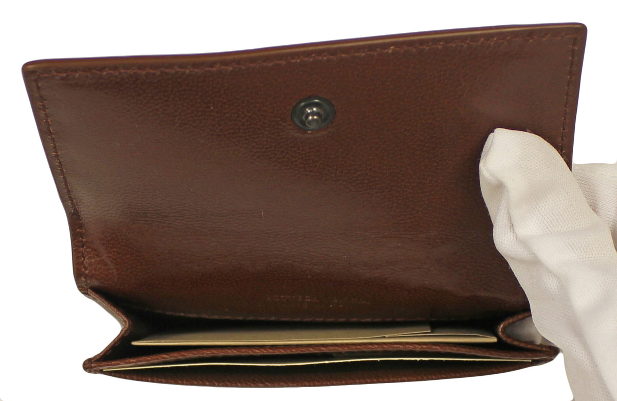 Bottega Veneta Brown Leather Woven Card Case