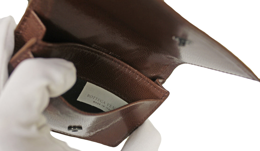 Bottega Veneta Brown Leather Woven Card Case