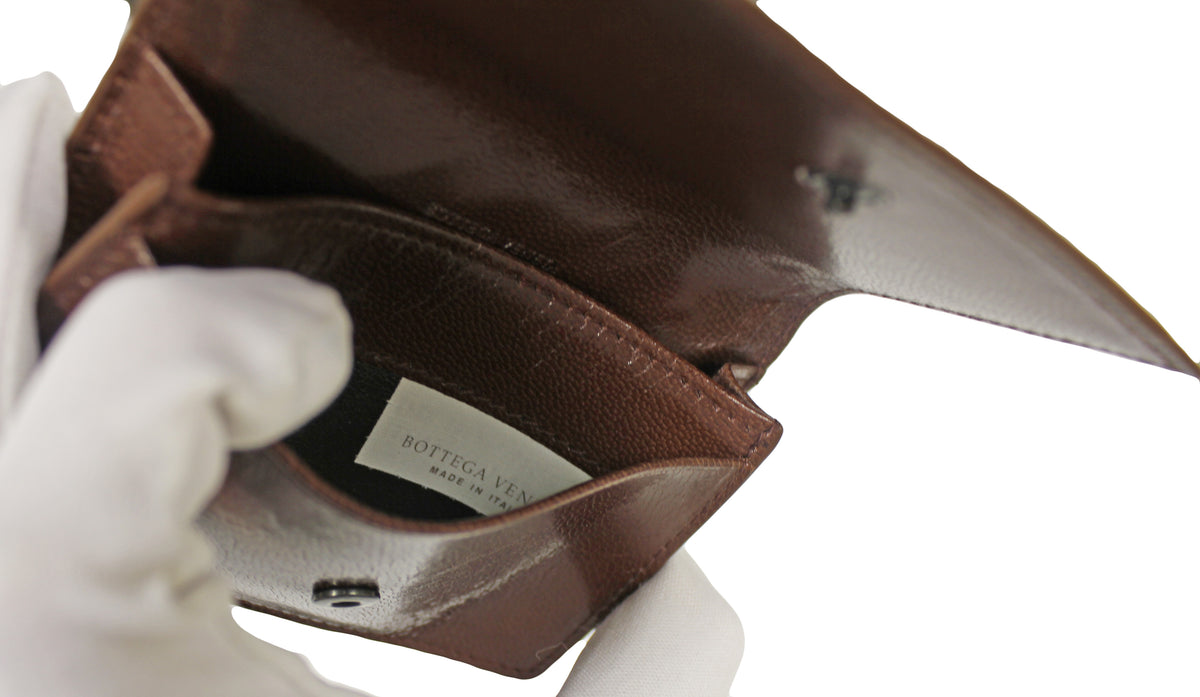 Bottega Veneta Brown Leather Woven Card Case
