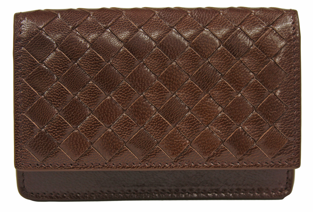 Bottega Veneta Brown Leather Woven Card Case