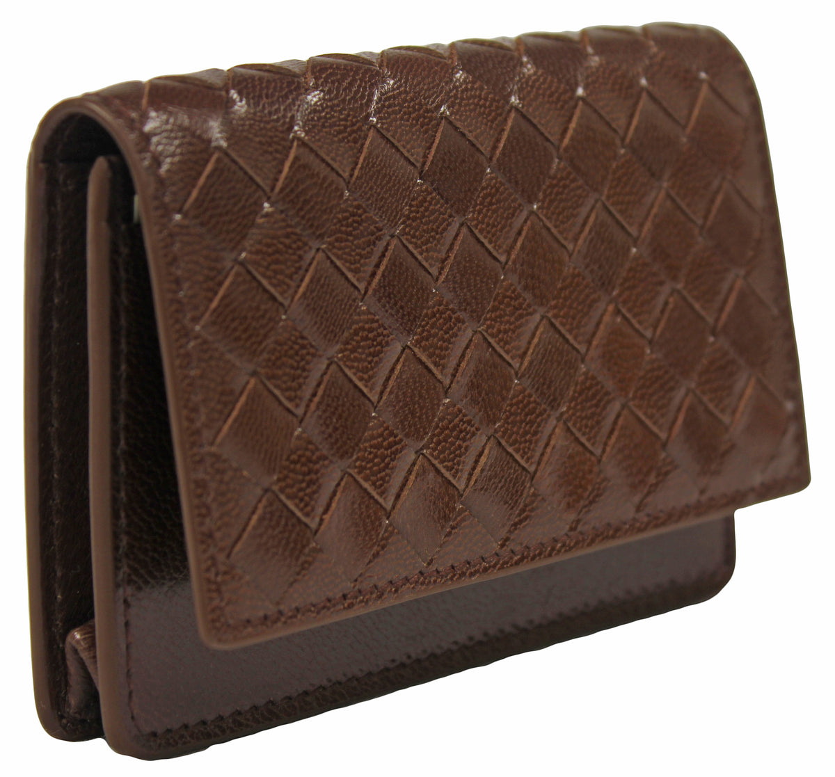Bottega Veneta Brown Leather Woven Card Case